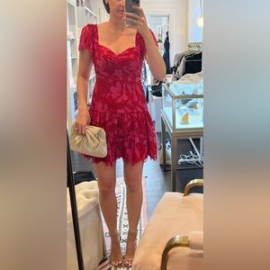 ML Monique Lhuillier Pink Red Embroidered Mini Dress Size 4